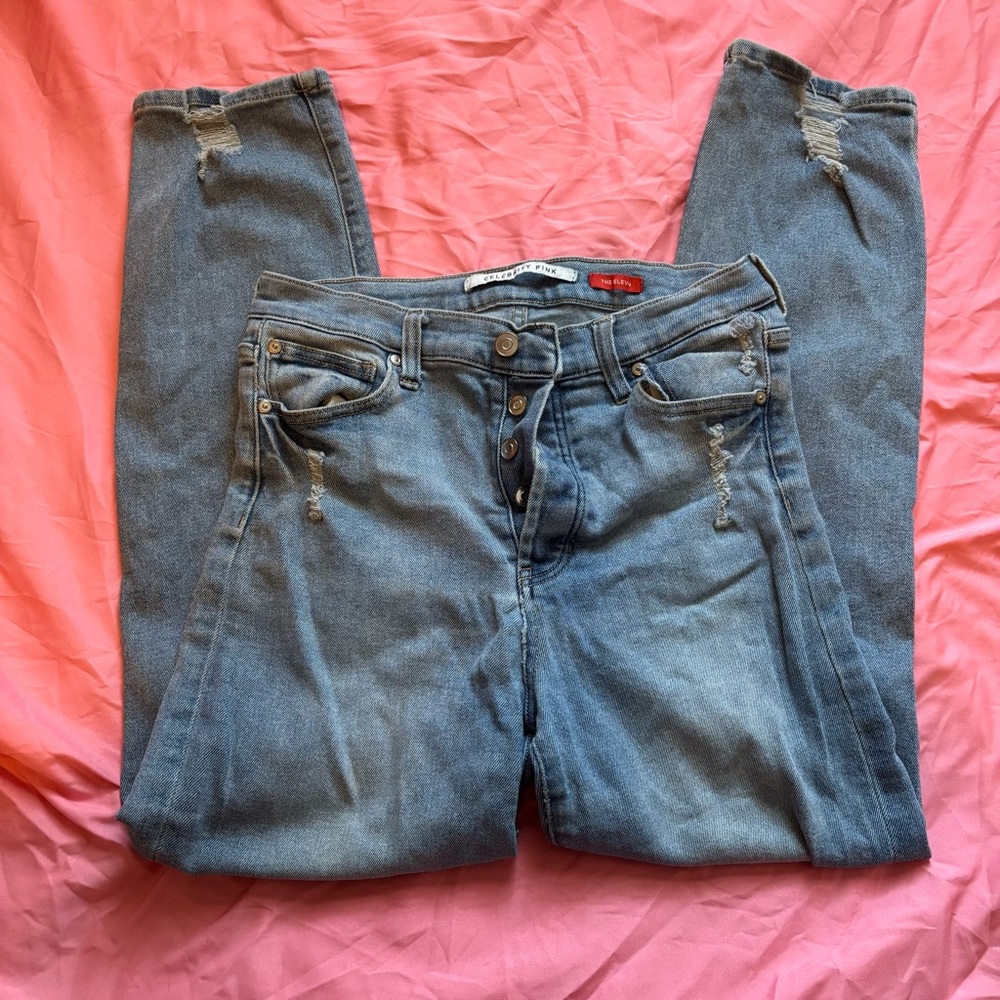 Celebrity Pink High Rise Distressed Blue Jeans